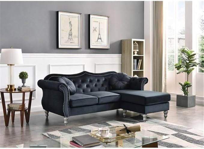 Glory Furniture Hollywood Velvet Sofa Chaise in Black
