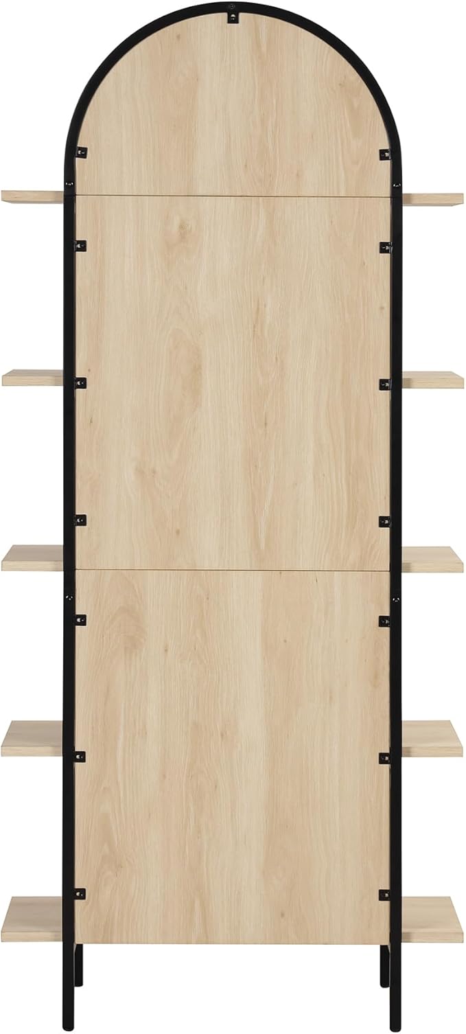 Nathan James Amara Bohemian 5-Shelf Etagere Bookcase, Rattan Open Bookshelf