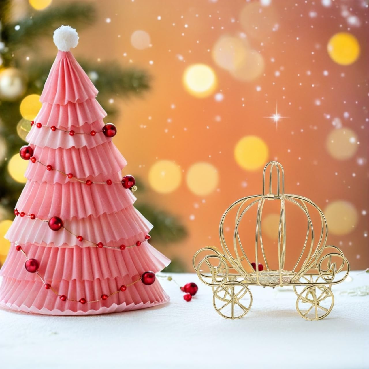 FAVOMOTO Pumpkin Carriage Candy Box, Pumpkin Carriage Golden Decorative Princess Centerpiece Jewelry Holder Hinged Trinket Box Table Centerpiece Decor for Christmas Anniversary Wedding Birthday
