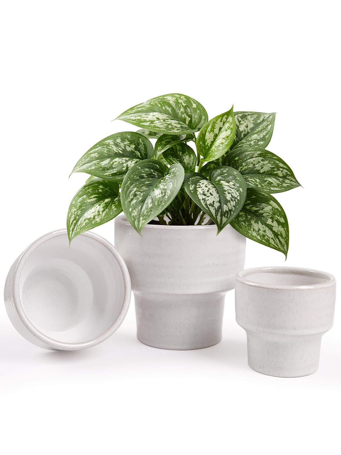INGOFIN Ceramic Planter Pot Set of 3, 4/5/6 Inch Indoor Plant Decorative Cachepot for Pothos & Succulents, No Drainage Hole, Modern Tabletop Desk Display Pot for Home Decor, Pockmarks White