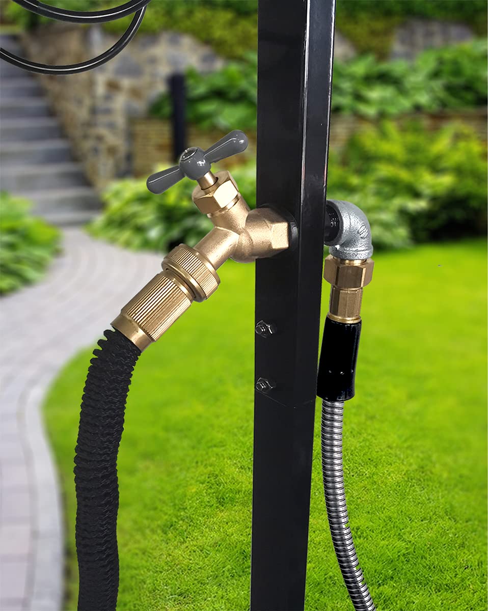 Artigarden Freestanding Garden Hose Holder Stake with Brass Faucet, Heavy Duty Metal Water Pipe Storage Stand Rack for Outdoor