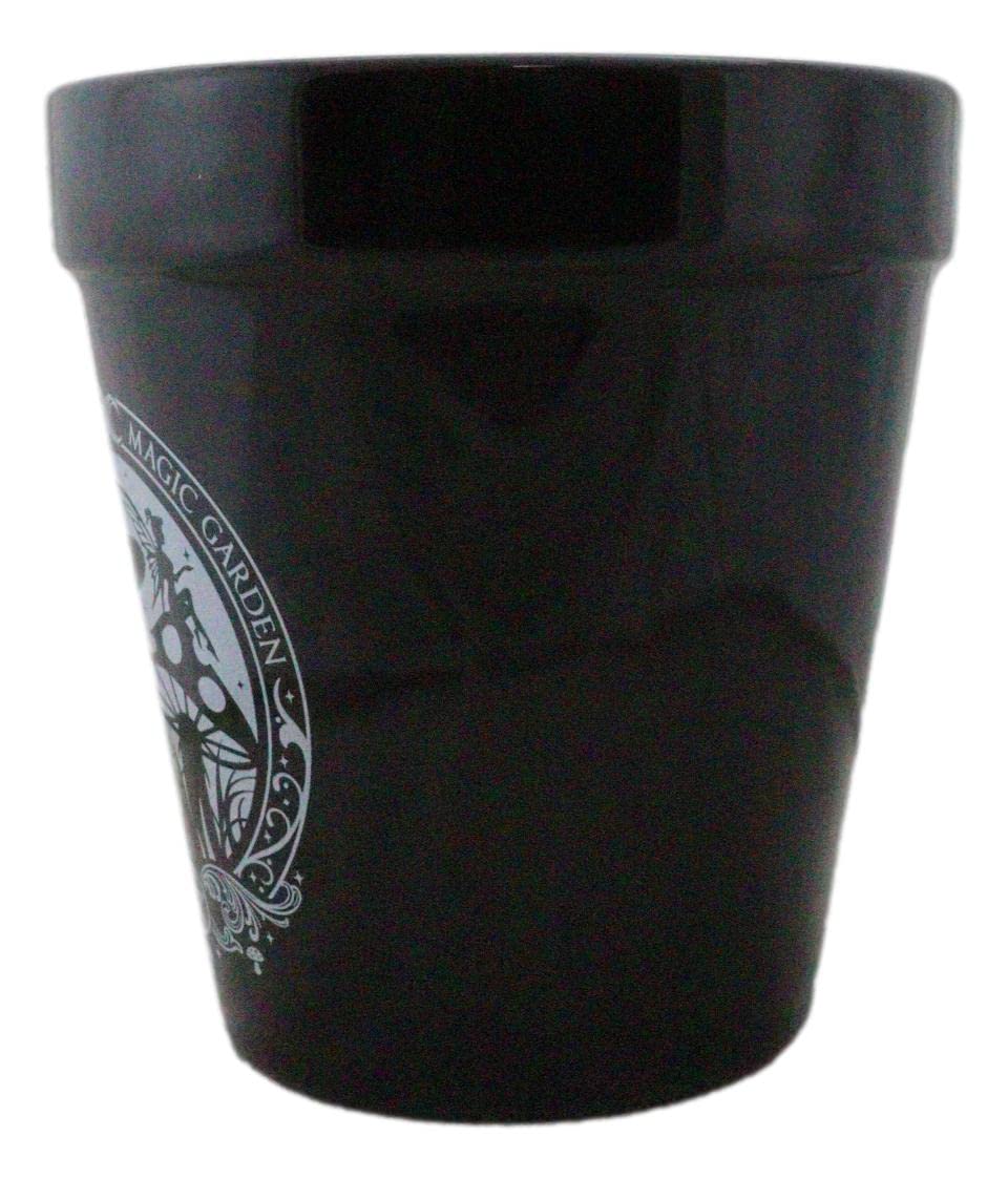 Ebros Gift Wicca Witchcraft Gothic Magic Black Ceramic Planter Pot Floral Container Alchemy Occult Potter Flowerpot Green Thumb Gardening Home Accent (Magic Garden Fairy Mushrooms Triple Moon)