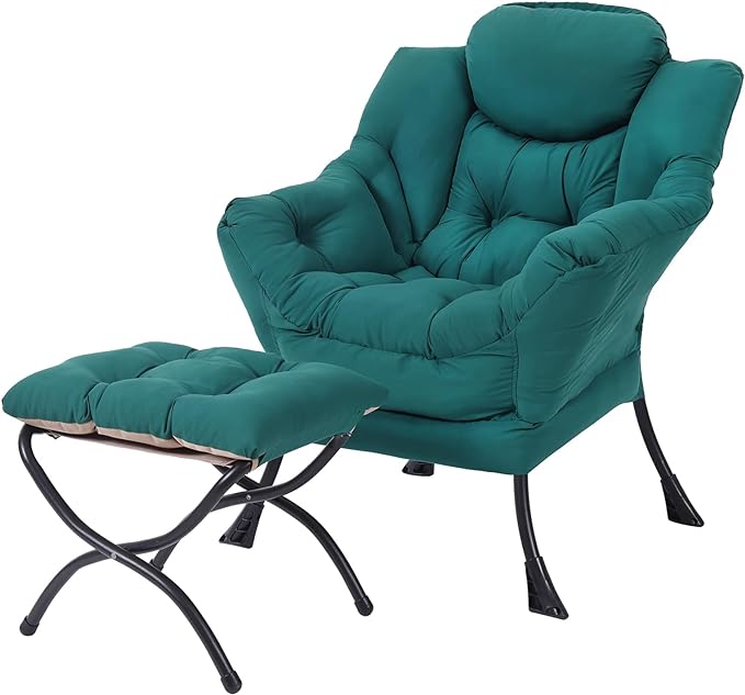 MBOOYOME Lazy Chair with Folding Ottoman, Modern Accent Armchair with Armrests