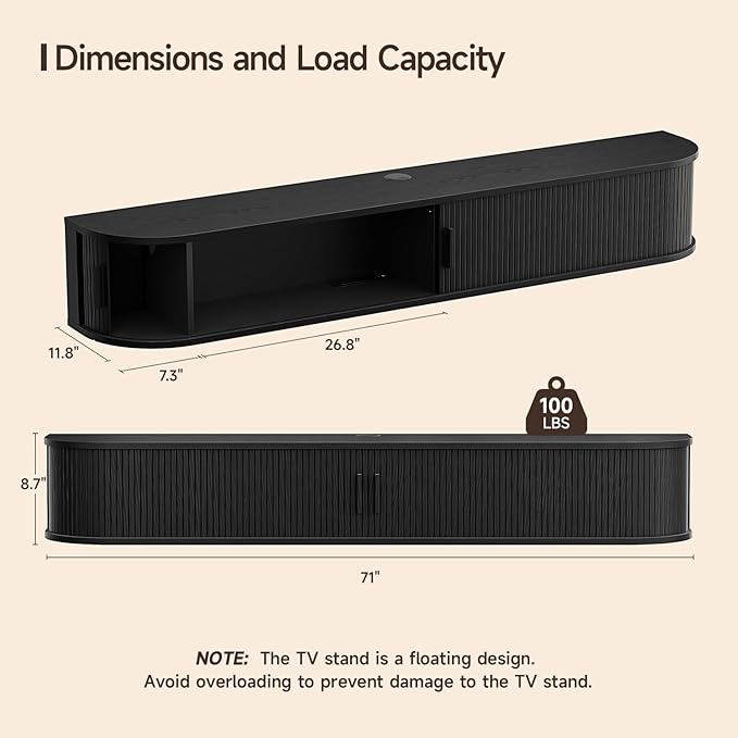 71" Floating TV Stand with Power Outlet