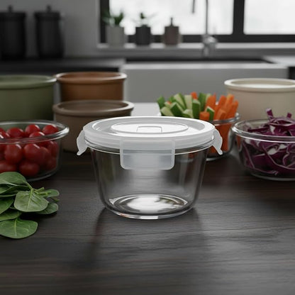 H.JSS WDJS 2 Cup Round Glass Food Storage Containers with Airtight Lids,16oz Round Glass Soup Container, BPA free Small Food Storage Containers for Leftover. Microwave, Freezer, Dishwashe safe-4pack