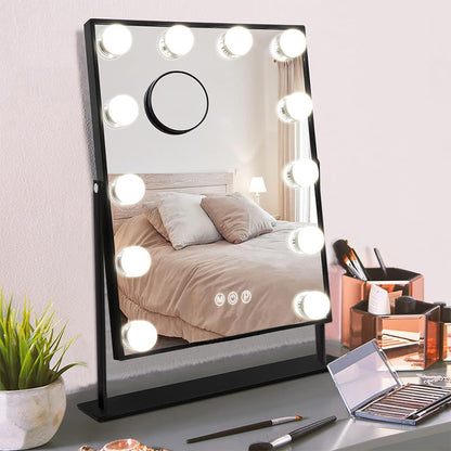 Hansong Vanity Mirror with Lights Makeup Mirror with Lights 12 Dimmable Bulbs Hollywood Lighted Makeup Mirror Detachable 10x Magnification 3 Color Lighting Modes