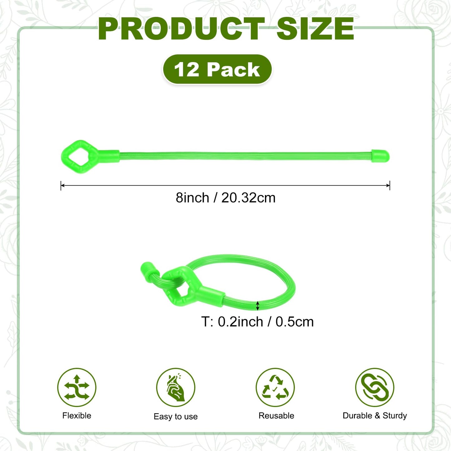 M METERXITY 12-Pack Adjustable Plant Ties, 8inch/20.32cm Silicone Flexible Multi-Function Sturdy Garden Twist Tie for Plant Support/Tree/Shrub/Vine, Reusable Support Twine [Green]