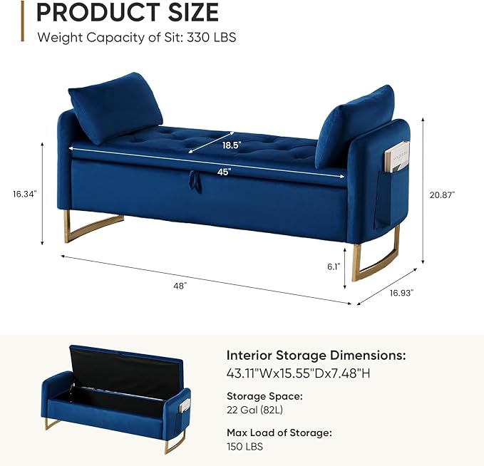 48" End of Bed Bench, Modern Storage Benches