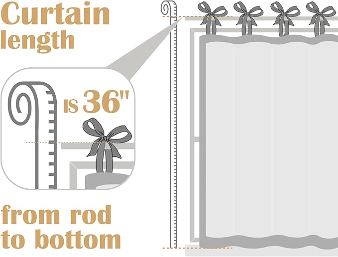 JINCHAN Tie Top Linen Kitchen Curtains 36 Inch Striped Tier Curtains Farmhouse Modern Cafe Style Small Window Treatments Airy Light Filtering Rod Pocket for Living Room Bathroom 2 Panels Charcoal Grey
