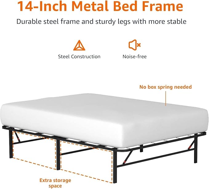 Amazon Basics Bed Frame with Ample Underbed Storage, Foldable Metal Platform