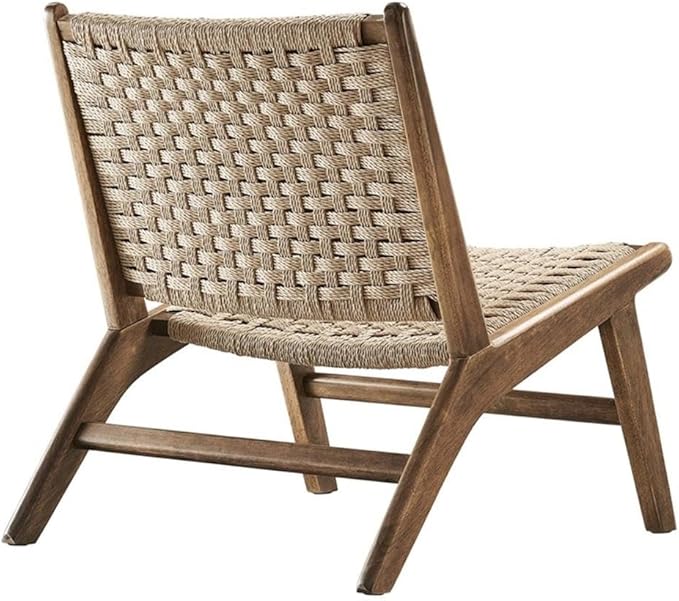 Modway Saoirse Woven Rope Wood Accent Lounge Chair in Walnut Natural