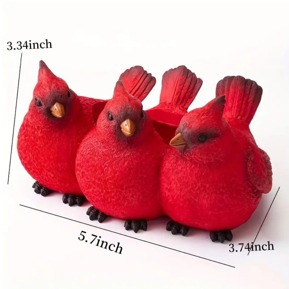 Odulut Cardinal Bird Succulent Flower Pot,Resin Red Birds Plant Pot,Three Little Birds Decorative Planter for Indoor/Outdoor Tabletop Home Garden Plant Decor