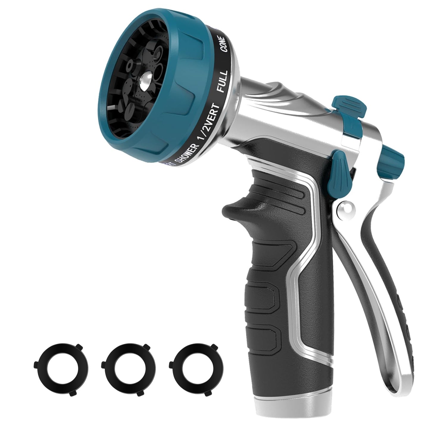 Garden Hose Nozzle, Heavy Duty Metal Water Hose Nozzle with 8 Adjustable Spray Patterns, High Pressure Hand Sprayer with Flow Control for for Garden Watering, Car & Pet Washing