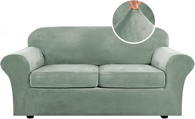 H.VERSAILTEX Real Velvet Plush 3 Piece Stretch Sofa Covers Couch Covers