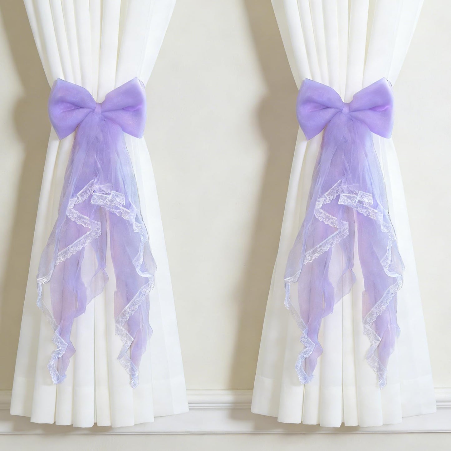 Bowknot Curtain Ties 2 Pcs, Boho Handmade Curtain Holdbacks 23.6 Inch Long Decorative Tiebacks for Wedding Party, Bedroom, Dining Room, Balcony (Yellow)