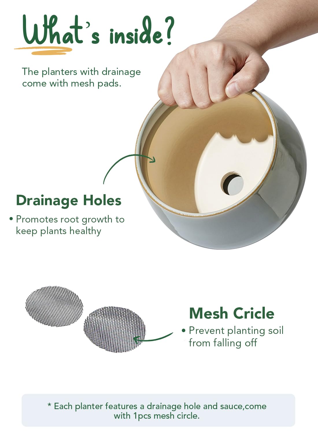 LE TAUCI Plant Pots for Indoor Plants, 4.1+5.1+6.5 inch, Set of 3, Ceramic Planters with Drainage Hole and Saucer, Indoor Flower Pot with Hole Mesh Pad, Gifts for Mom, Reactive Glaze Blue Gray