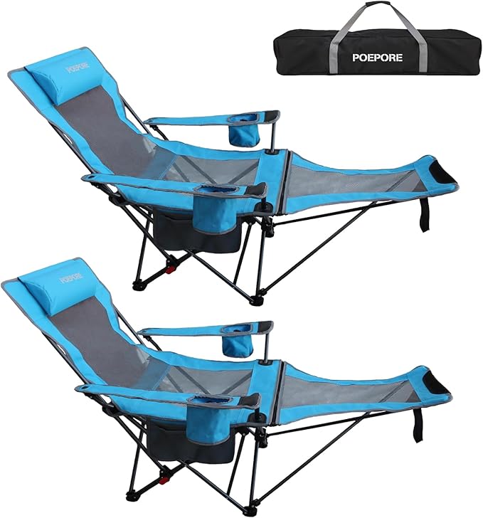 Reclining Camping Chair with Removable Footrest Lounge Chair with Headrest