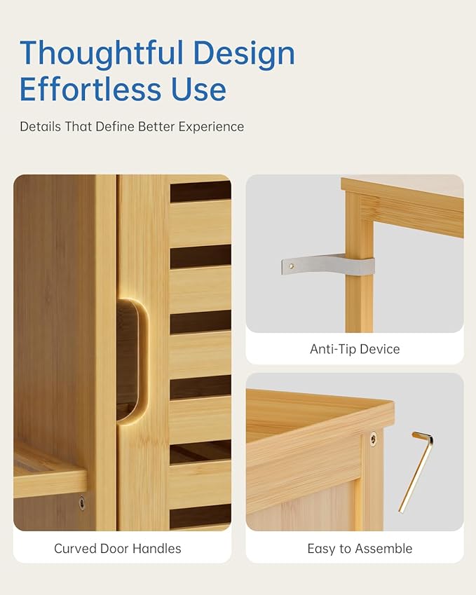 HITNET Bathroom Floor Cabinet, Bamboo Storage Cabinet