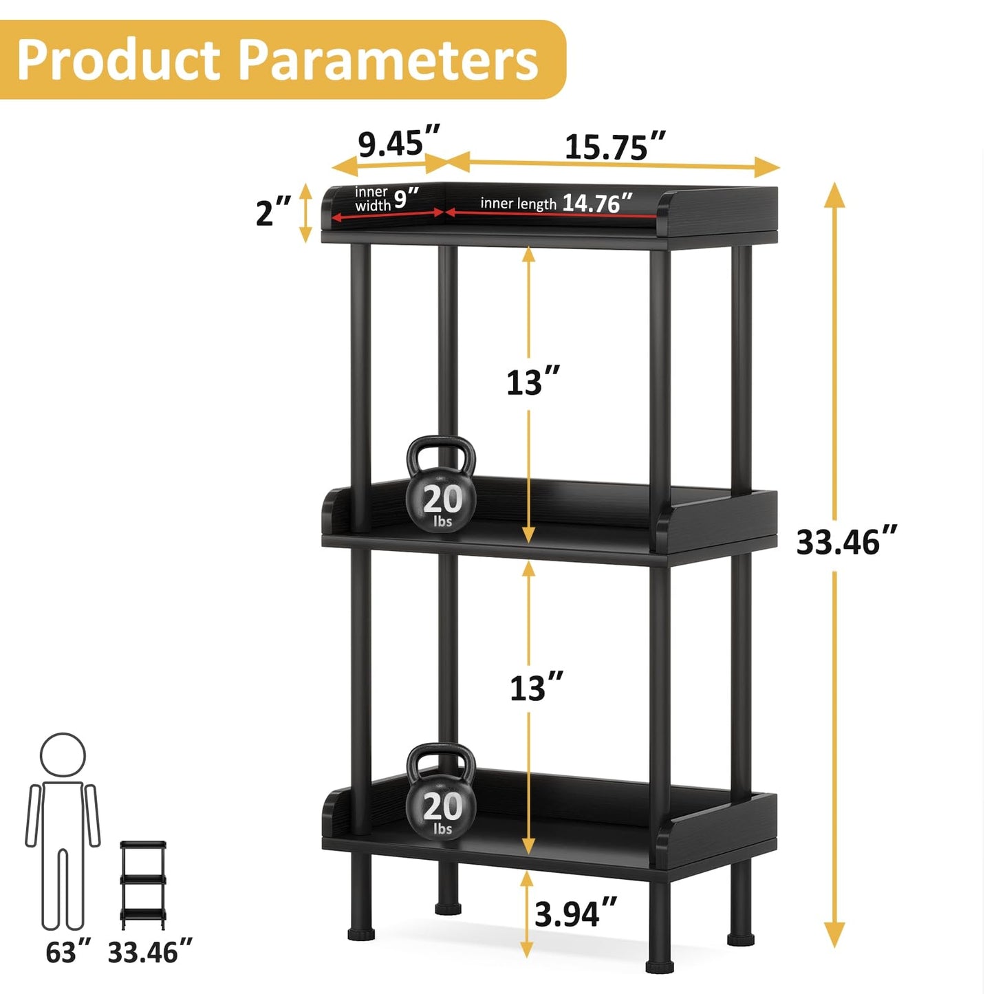 Hosfais Bookshelf Small Book Shelf, 3 Tier Wood Bookcase Industrial Bookshelf with Edge Protection Metal Standing Book Shelves Display Book Rack for Living Room Bedroom Home Office (Black)