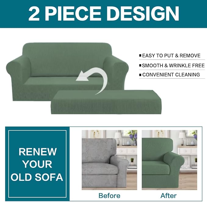 Turquoize Stretch Sofa Slipcover 2 Pieces Sofa Cover Couch Cover
