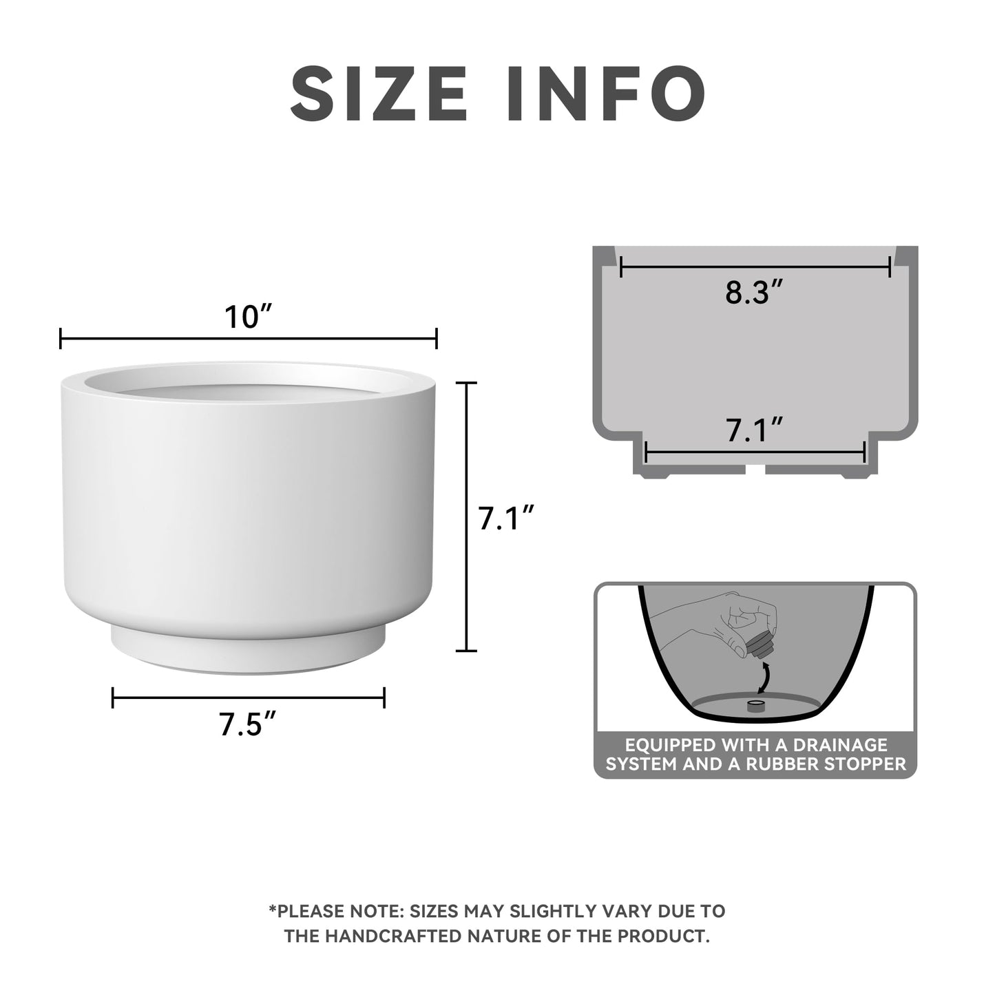 Kante 10 Inch Dia Concrete Planter, Round Pedestal Design Garden Pot for Indoor Outdoor Plants, Modern Flower Pot with Drainage Hole and Rubber Plug, White