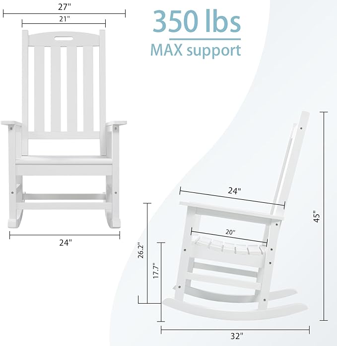 Psilvam Oversized Outdoor Rocking Chair Set of 2, HDPE Porch Rocker