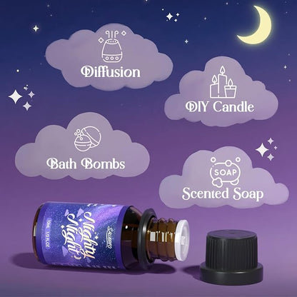 SALUBRITO Good Night Fragrance Oils, Premium Essential Oil Set for Diffuser, Soap, Candle Making scents, Nighty Night, Well Rested, Tranquility, Sweet Dream, Bed Time, Lavender Breeze