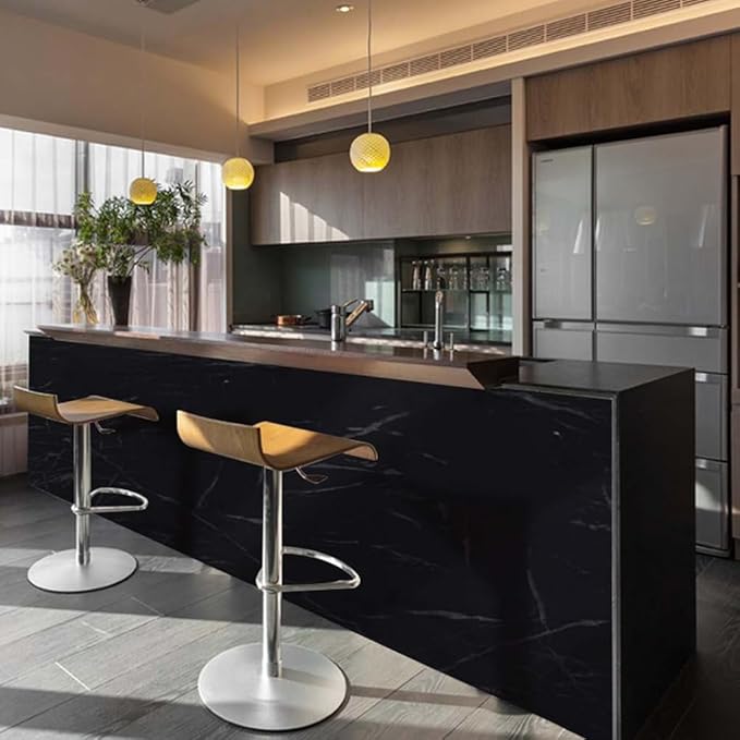 Arthome Black Marble, 35.4x120 Inches Peel and Stick Wallpaper, Marble Contact