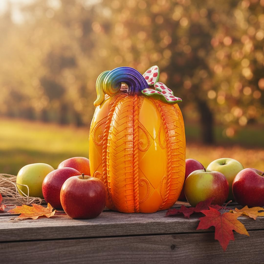 SEAKINGDOM YHH Premium Handmade Pumpkin Statue - 7 Inch Fall Harvest Decor, Resin Sculpture for Thanksgiving Centerpiece, Halloween Tabletop, Mantel & Bookshelf Display (Yellow)