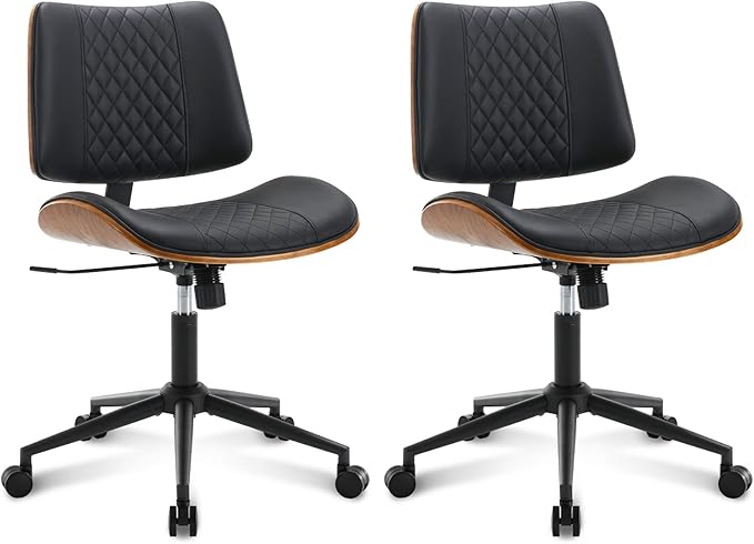 Home Office Chair No Arms with Wheels, Adjustable Height Small Desk Chair