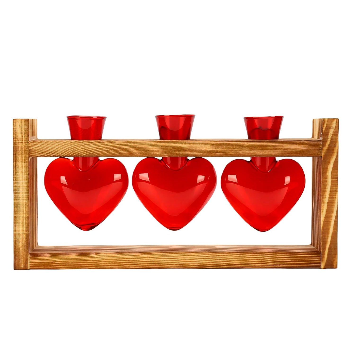 Generic Heart Shaped Propagation Station, 3 Glass Vases Plant Terrarium Kit with Wooden Stand for Hydroponic Plants Home Office Decor Present for Women