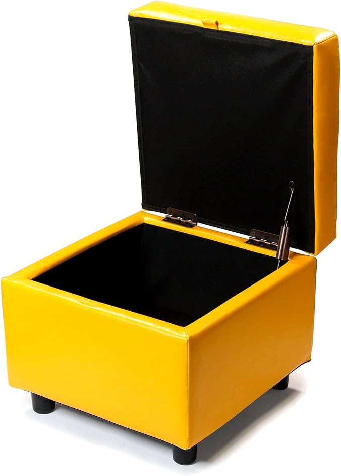 H&B Luxuries Tufted Leather Square Flip Top Storage Ottoman Cube Foot Rest