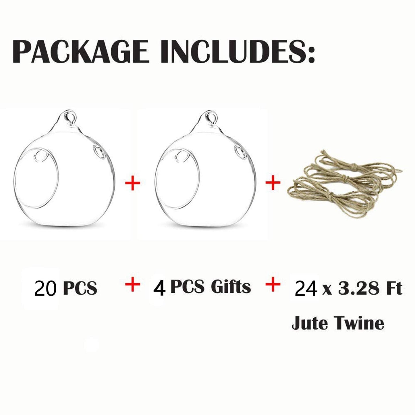 24 Pcs 3.15"/ 8cm Hanging Glass Tealight Holder Globe, Package Improved Plant Terrariums Glass Orbs Air Plants Tea Light Candle Holders, Home Decor Indoor Outdoor Garden (With 2 Holes, 20 Pcs + 4 Pcs)