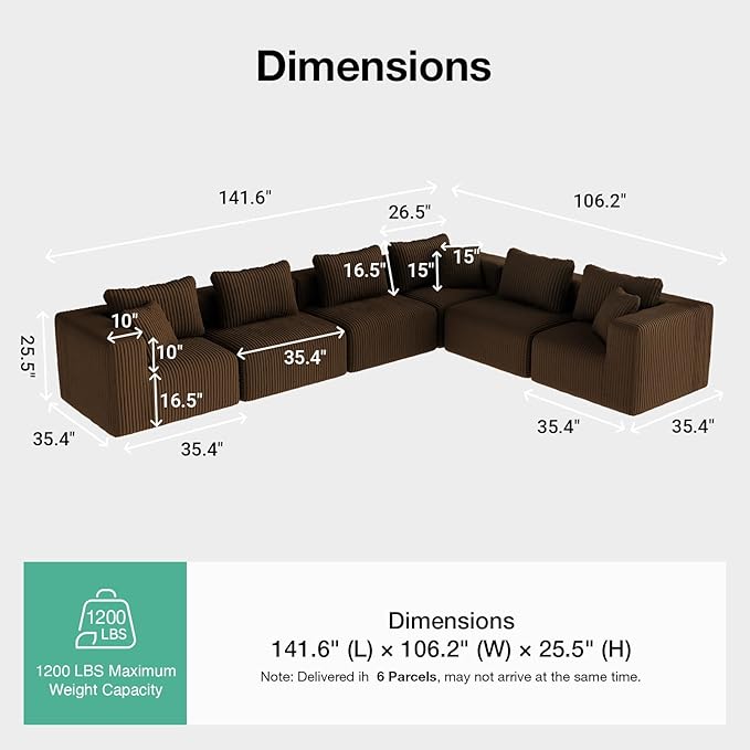 Novilla 141" Modular Sectional Sofa, Modern Cloud Sectional Couch