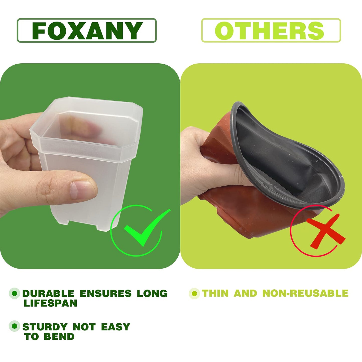 foxany 3" Clear Nursery Pot, 60 Pcs Thick Plastic Square Planting Pots Without Saucers, Plant Seedling Pots, Seed Starting Pots with 100Pcs Plant Labels