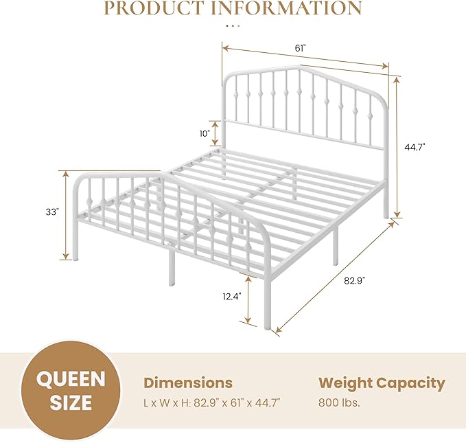 SHA CERLIN Queen Size Metal Platform Bed Frame
