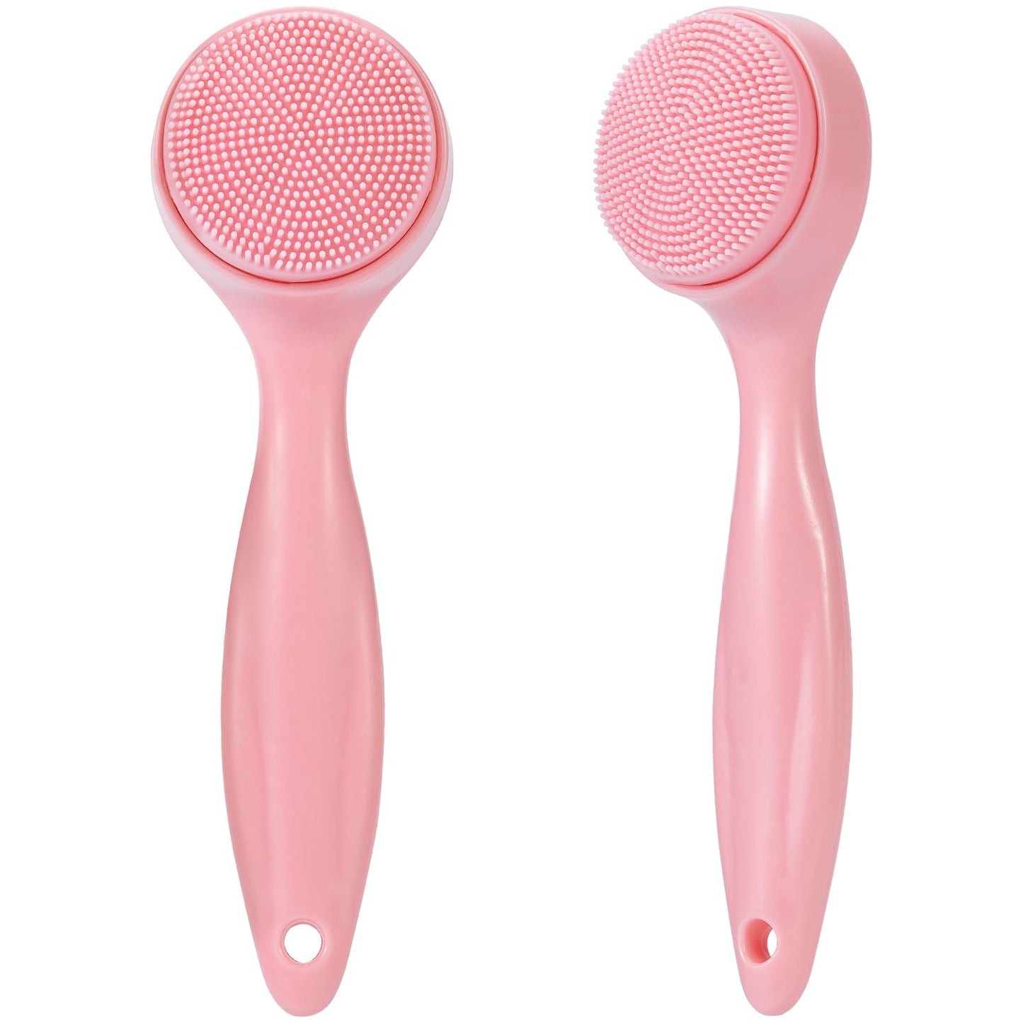 2 Pack Silicone Face Scrubber Exfoliating Brush, Manual Handheld Facial Cleansing Brush Blackhead Scrubber, Soft Bristles Waterproof for Face Skincare (Round-Pink)