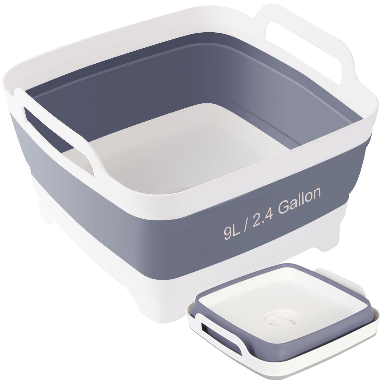 Collapsible Dish Basin & Sink Tub with Drain Plug – 2.4 Gal Baby Bottle Wash Basin, Bottle Washing Bin for RV, Camping, Kitchen | Collapsible Water & Bottle Basin (Grey)