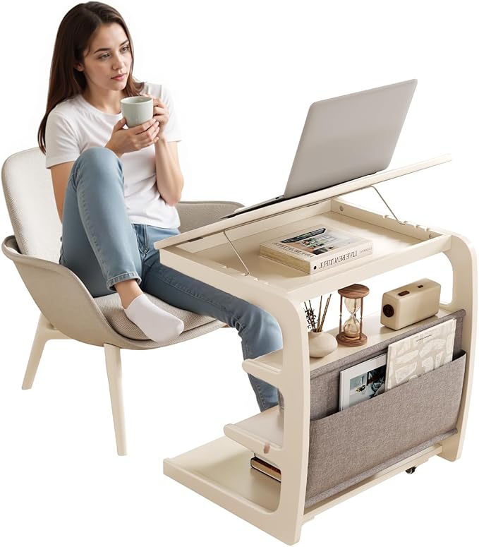 AQIMUELE Rolling Side Table, C Shaped End Table, C Table