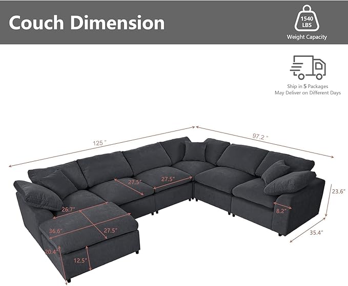 Oversized Modular Sectional Sofa Couch, Large 7 Seater Corner Sofa Modern U