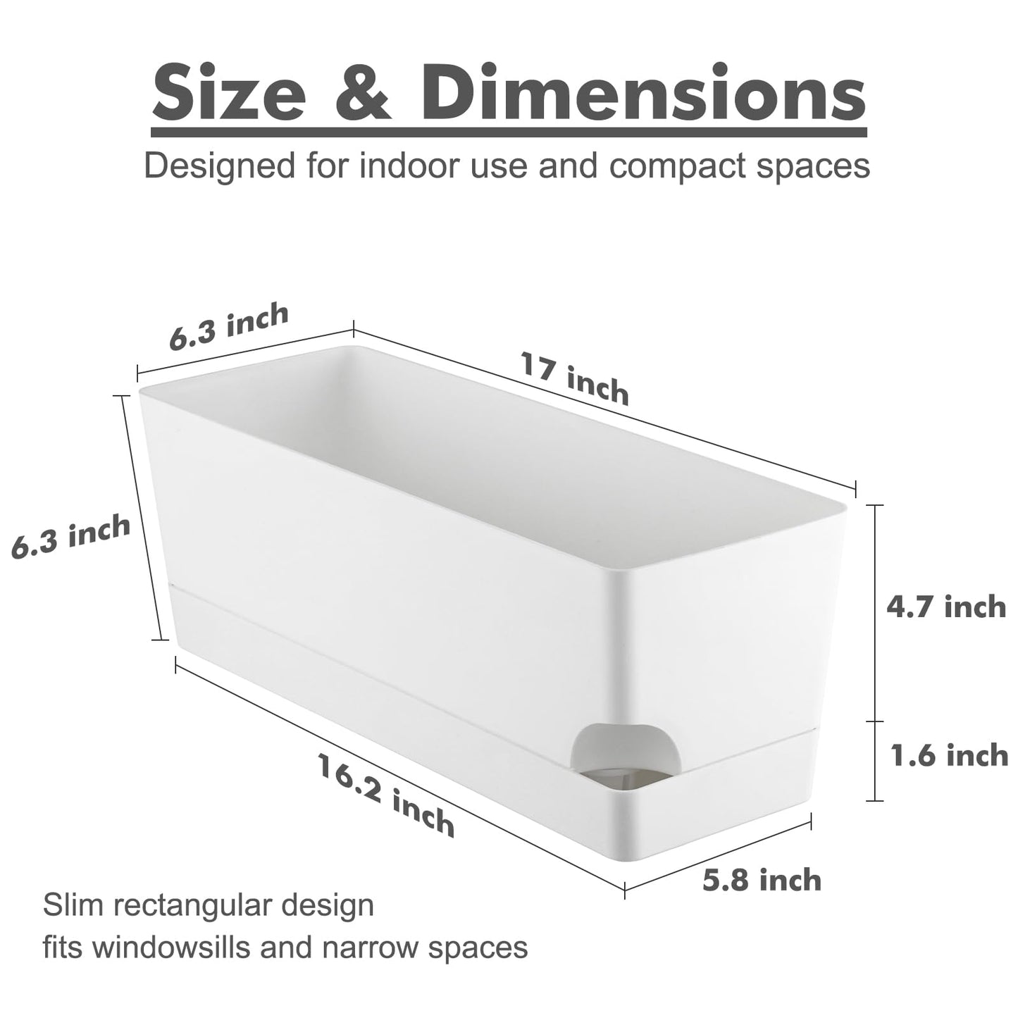 Party Zealot Window Boxes Planters, 3 Pack Self Watering Pots for Indoor Plants 17 Inch Rectangular Planter Rectangle Flower Pots Long Plant Pot Large Window Sill Herb Planter Box, White