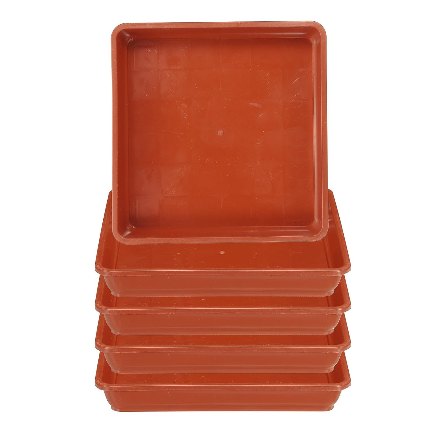 PATIKIL Plant Saucer Tray, 5 Pack 9 Inch Plastic Square Plant Saucer Flower Planter Drip Tray for Indoors Outdoors Patio Balcony, Terracotta
