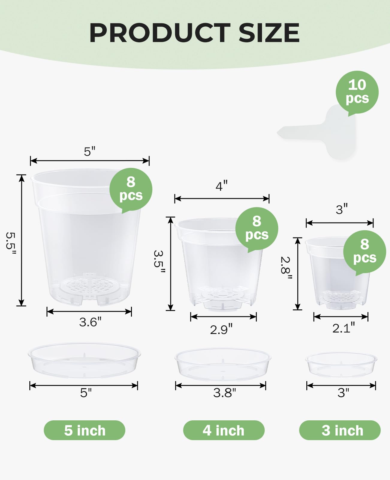 homenote 3/4/5 Inch Clear Nursery Pots 24 Pack with Drainage and Plant Saucers, Variety Pack Rigid High-Transparency Plastic Nursery Pots for Plants, Planter Nursery Pots with Upgraded Drainage Holes
