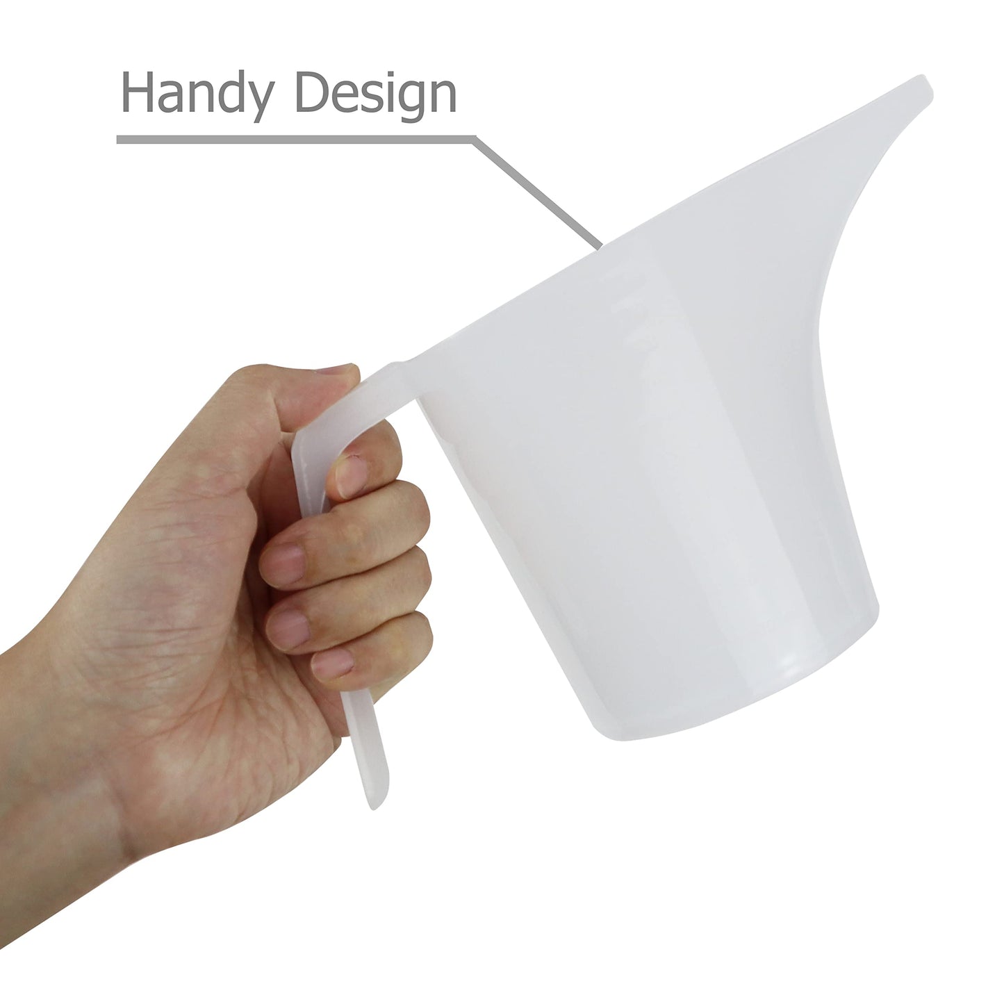 EIKS Plastic Funnel Pitcher Measuring Cup with Long Spout for Filling Muffin Pans, Baking Molds, Salt Shakers, Pancake Batter, Watering Plants (2-Pack 1000ml + 2-Pack 500ml)