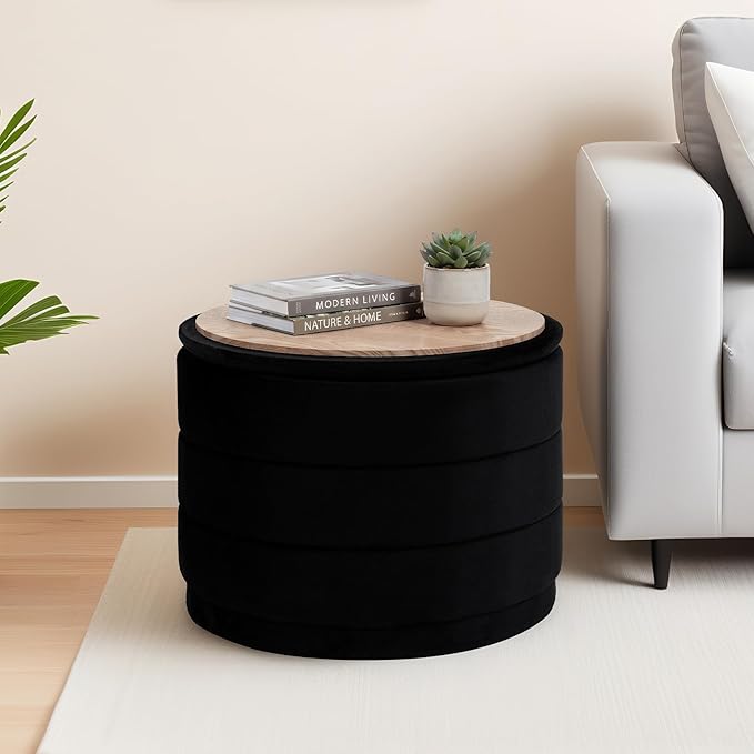 23" Upholstered Round Velvet Ottoman