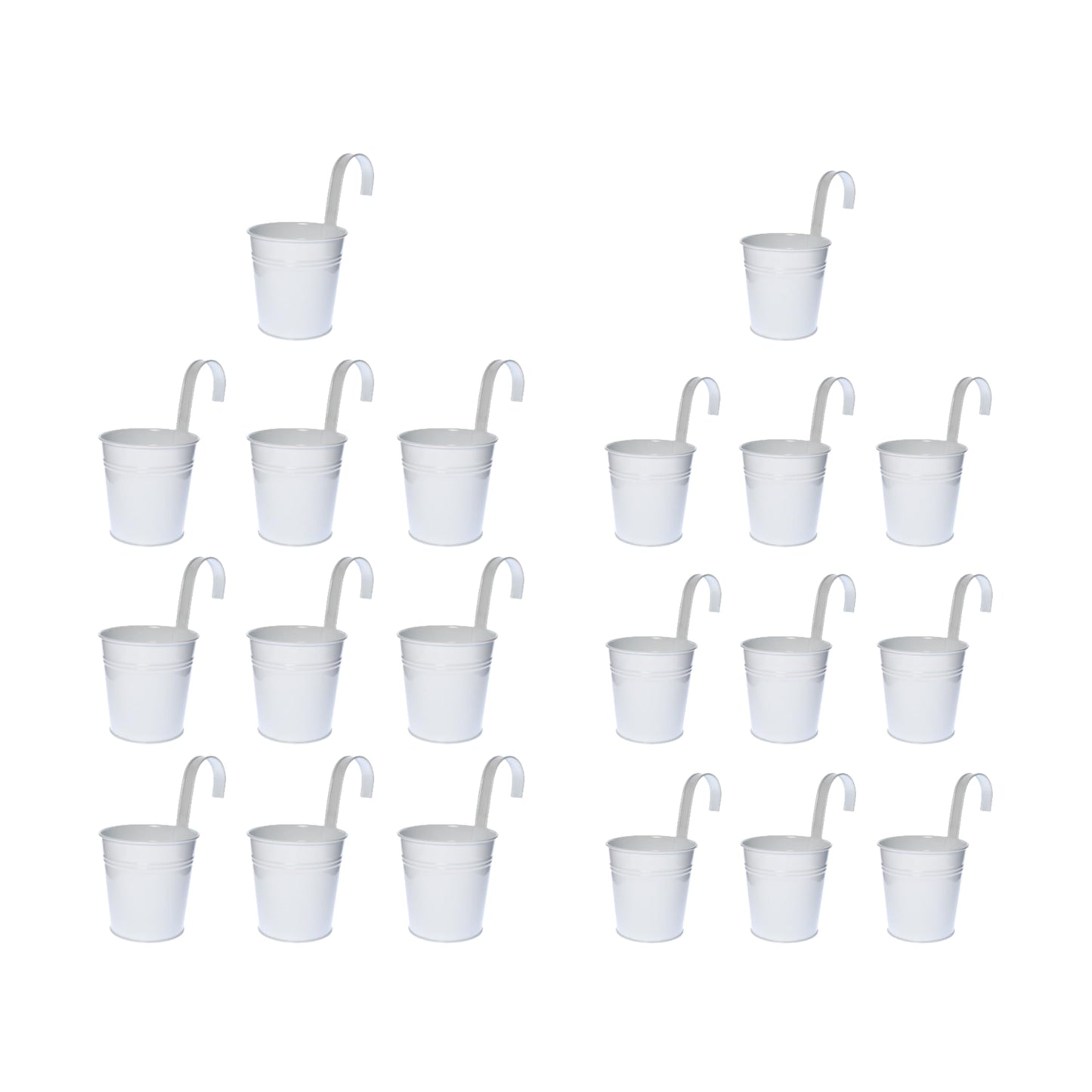 LaLaGreen Bundle - 6" x 10 Pack + 4" x 10 Pack White Metal Iron Hanging Flower Pots Balcony Railing Herb Garden Bucket Fence Planter for Outdoor Plants Flower Deck Rail Porch Window Box Hooks