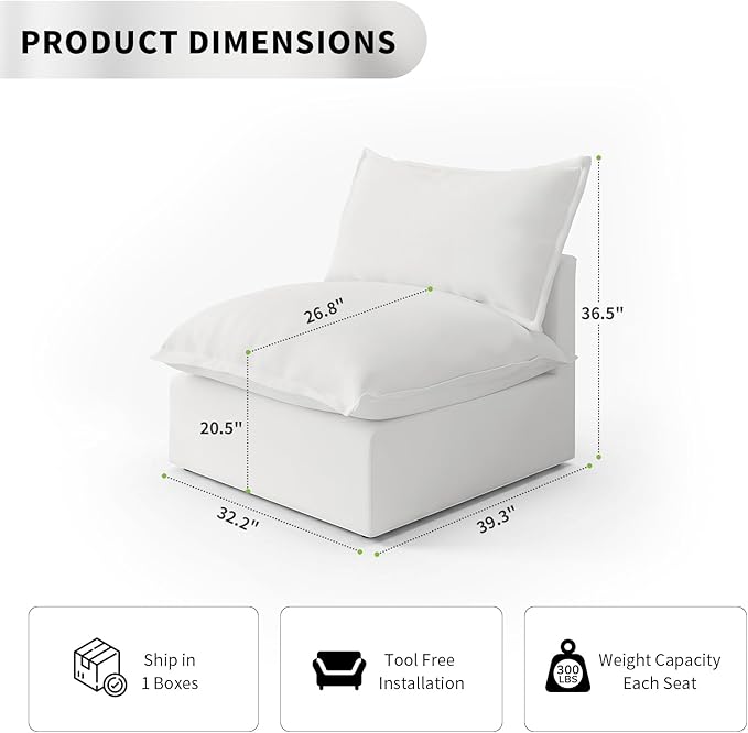 Waterproof Cloud Sectional Couches, Down Filled Sofa