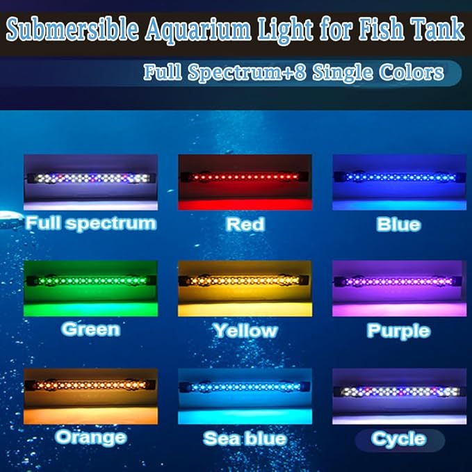 Submersible Aquarium Light for Fish Tank,24/7 Mode Full Spectrum LED Fish Tank Light with Air Bubble Hole RGB Color Changing Brightness Timer Adjustable,23.6inch 16W Fish Light