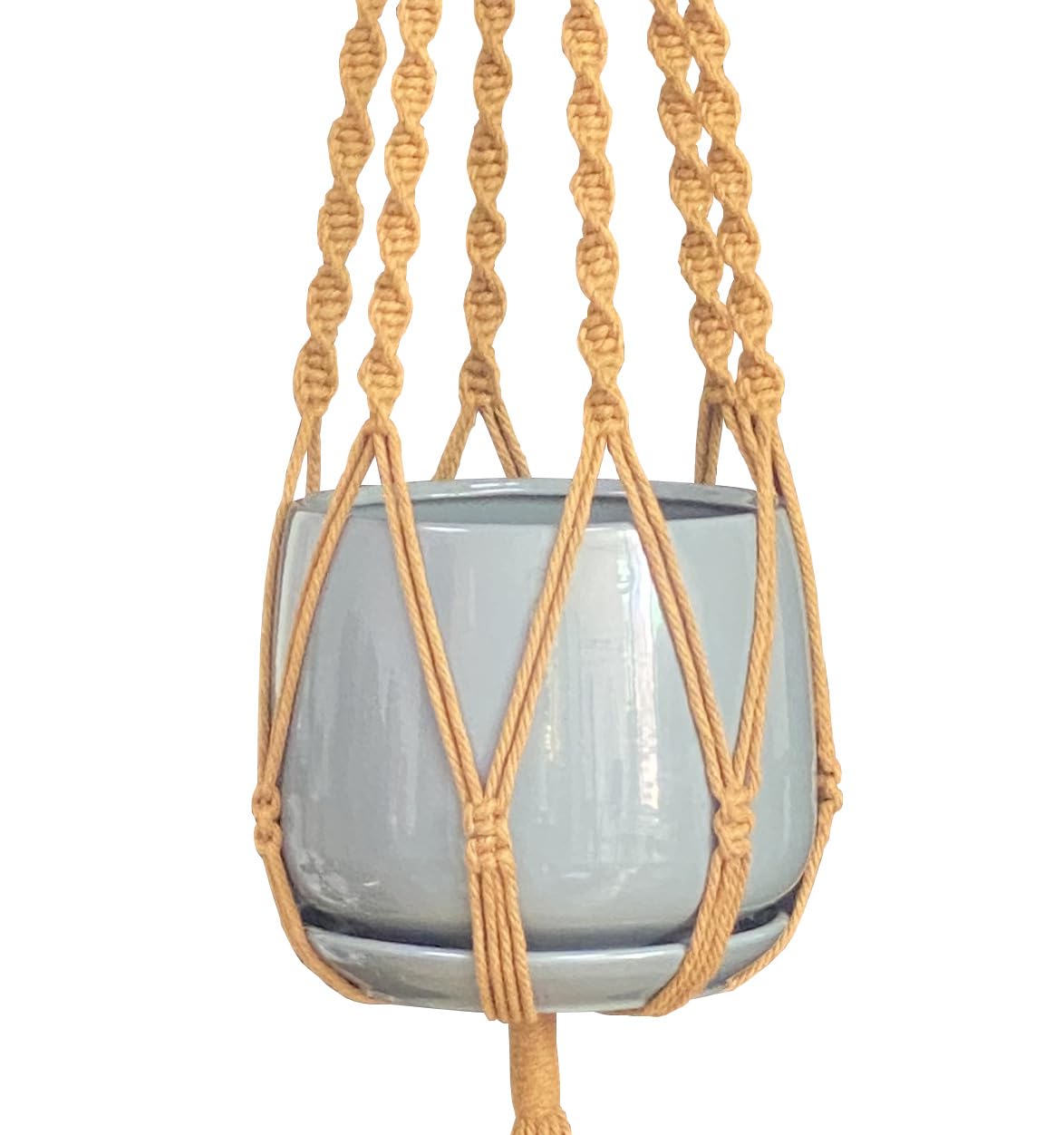 6 Legs Macrame Natural Brown Cotton Plant Hanger & Holder and Metal Ring, 51-inches Length (Without The White Pot and Plant) (Brown)