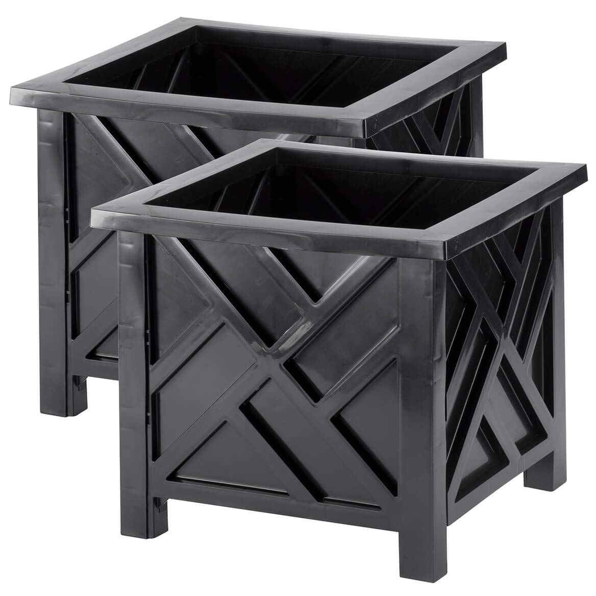 Miles Kimball Set of 2 Chippendale Planter Boxes, Black, Outdoor Décor – Plant Holder for Garden, Patio and Lawn, Weather-Resistant Polypropylene – 14 ¾” sq. x 13 ¼ H Overall